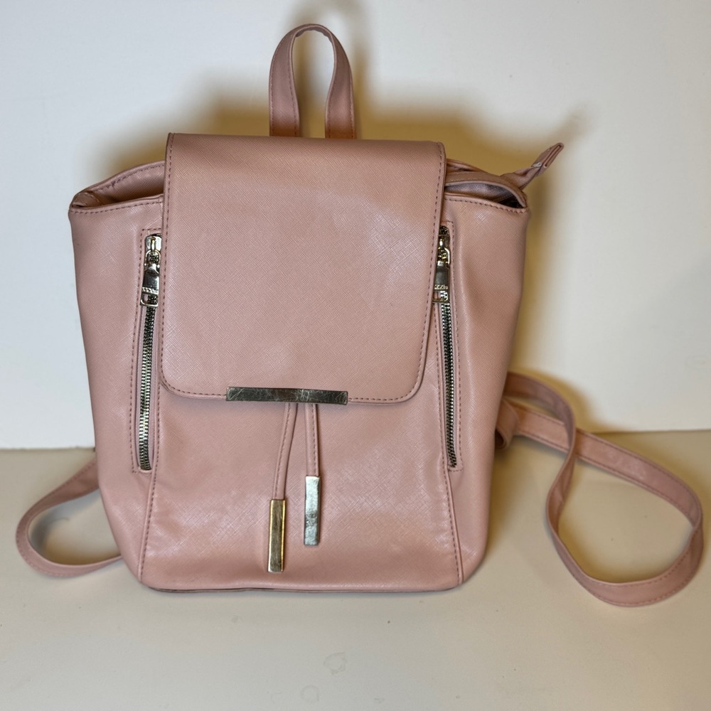 Large Faux Leather Dusty Rose Pink Backpack Handbag‎ with Many Compartments